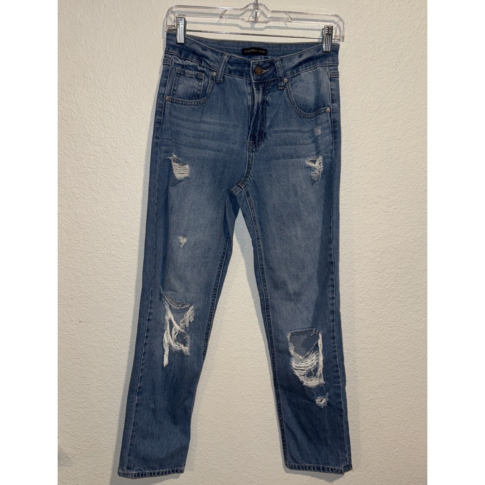 Sincerely Jules Jeans Distressed Womens Size 1/25 High Rise Straight Leg